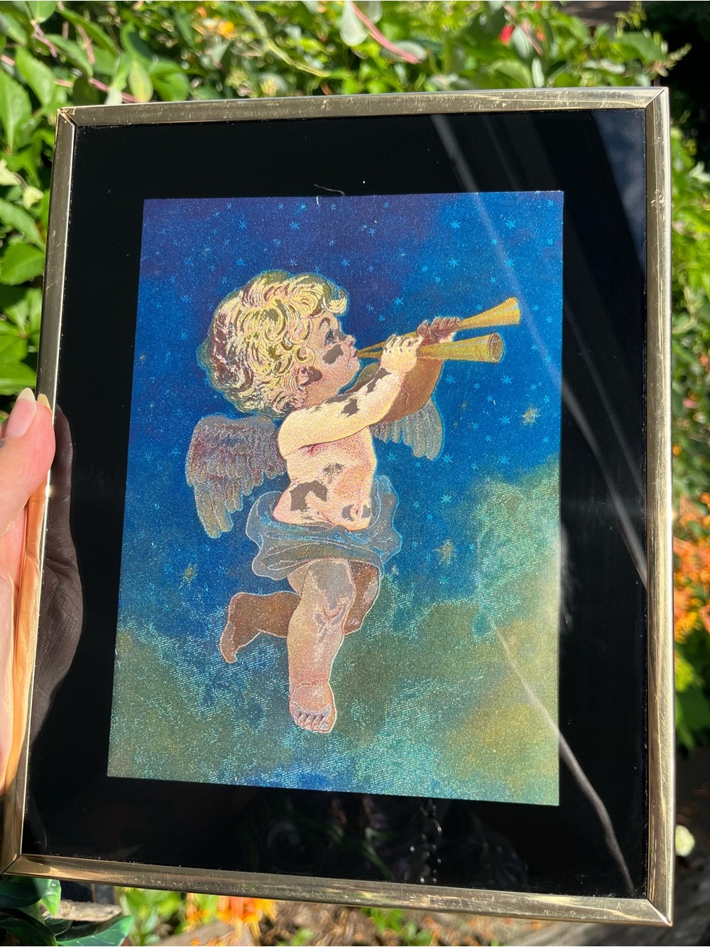 Vintage 1990s Holographic Cherub Angel Wall Foil Art Framed Heavenly Victorian - Picture 5 of 10